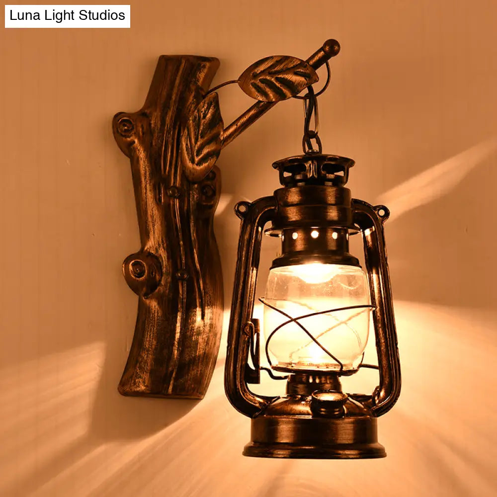 DecorBites™ Rustic Black Oil Lantern Wall Sconce - Clear Glass, 1 Head - for Corridor Lighting