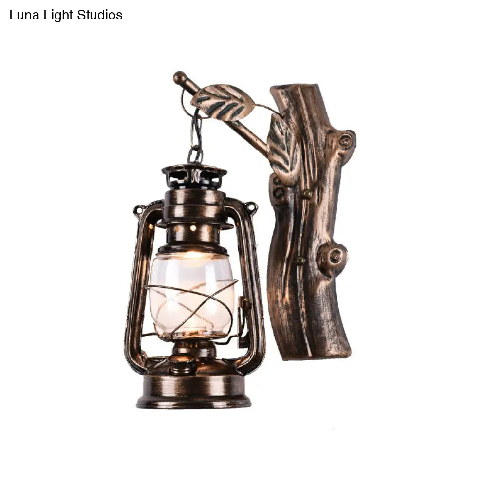DecorBites™ Rustic Black Oil Lantern Wall Sconce - Clear Glass, 1 Head - for Corridor Lighting