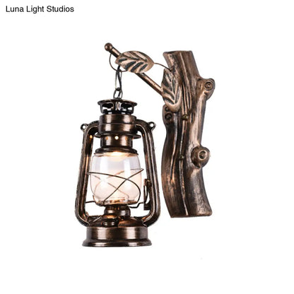 DecorBites™ Rustic Black Oil Lantern Wall Sconce - Clear Glass, 1 Head - for Corridor Lighting