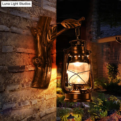 DecorBites™ Rustic Black Oil Lantern Wall Sconce - Clear Glass, 1 Head - for Corridor Lighting