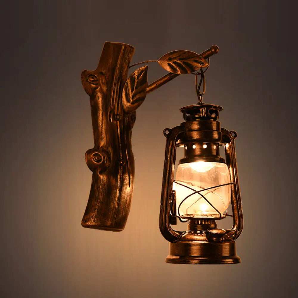 DecorBites™ Rustic Black Oil Lantern Wall Sconce - Clear Glass, 1 Head - for Corridor Lighting