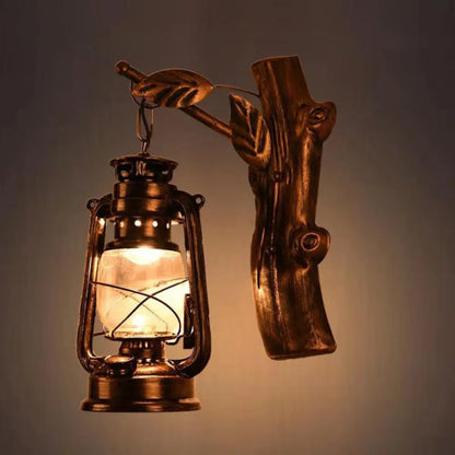 DecorBites™ Rustic Black Oil Lantern Wall Sconce - Clear Glass, 1 Head - for Corridor Lighting