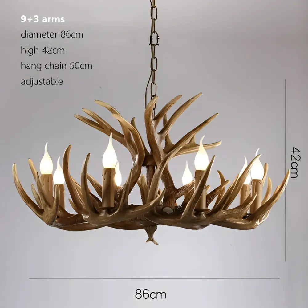 Rustic wood finish deer antler chandelier dining room light