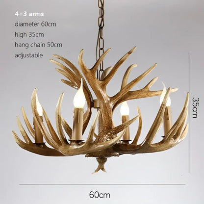 Rustic wood finish deer antler chandelier dining room light