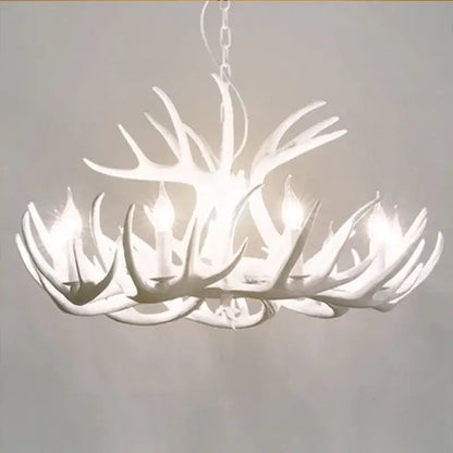 Rustic wood finish deer antler chandelier dining room light