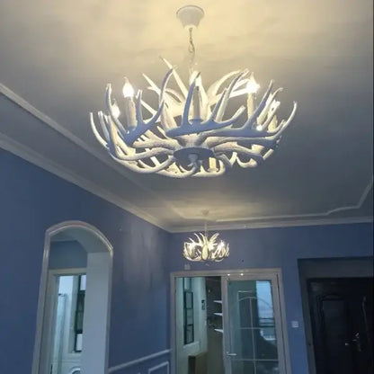 Rustic wood finish deer antler chandelier dining room light