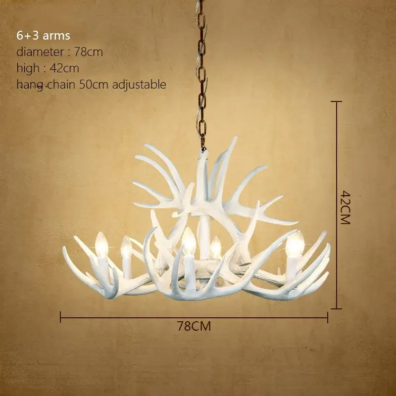 Rustic wood finish deer antler chandelier dining room light