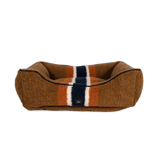 Shinola Brand Stripe Kuddle Berber Dog Bed Rust