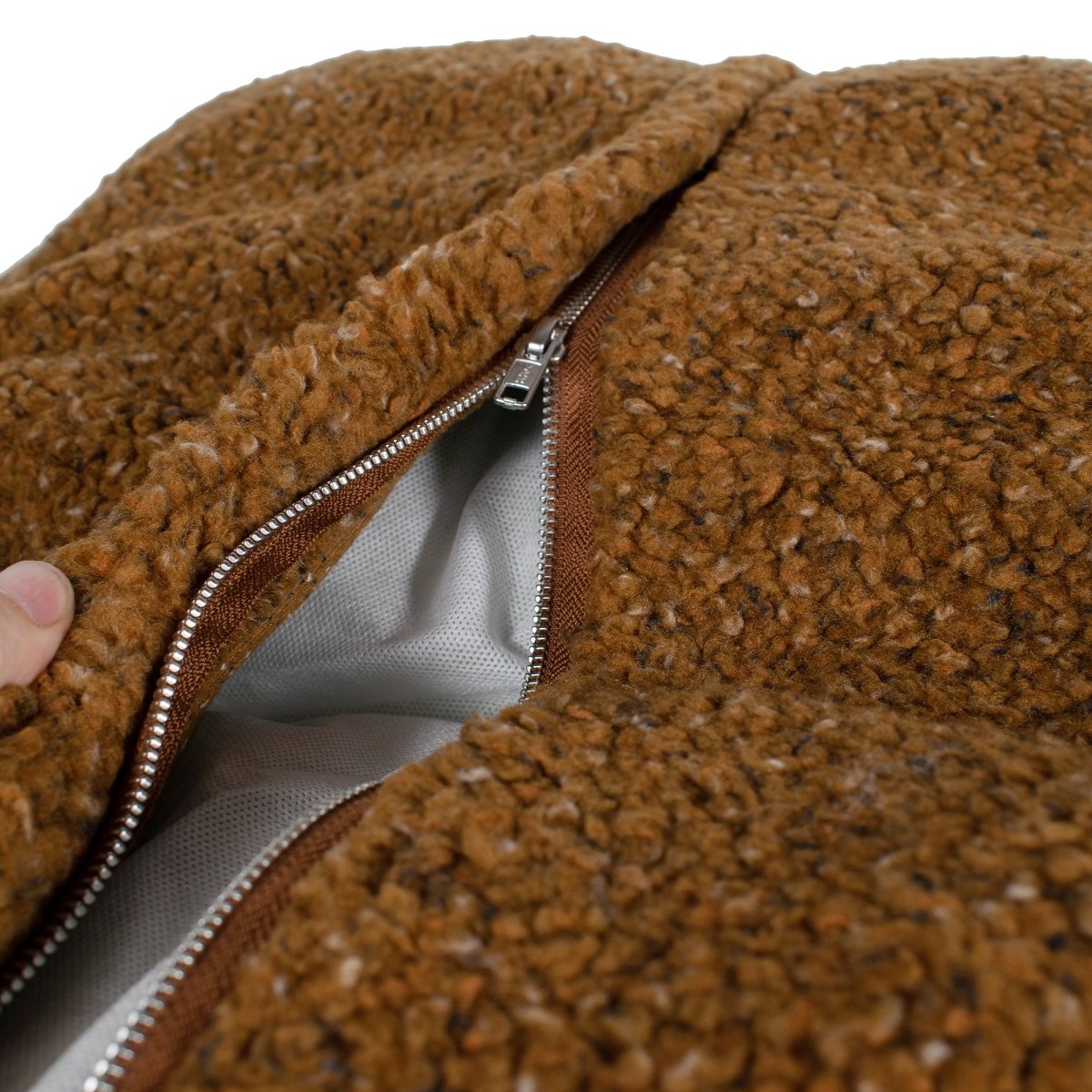 Shinola Brand Stripe Kuddle Berber Dog Bed Rust