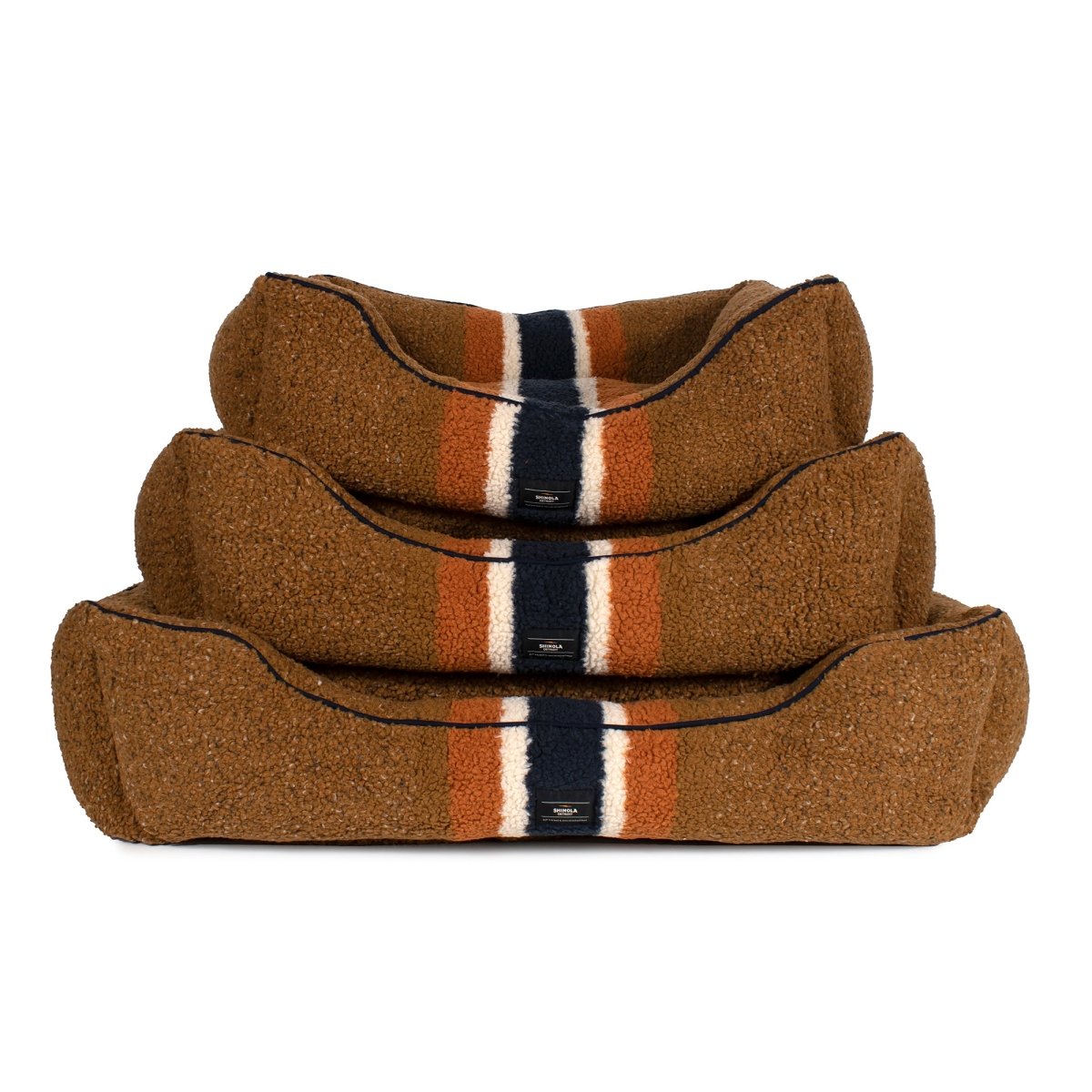 Shinola Brand Stripe Kuddle Berber Dog Bed Rust