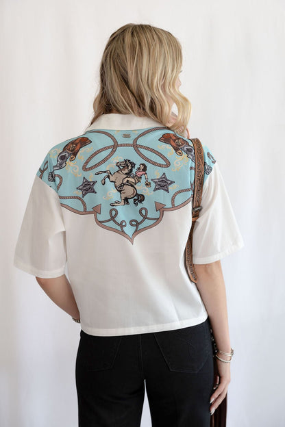 Silver Screen Button Down Short Sleeve Top - small available