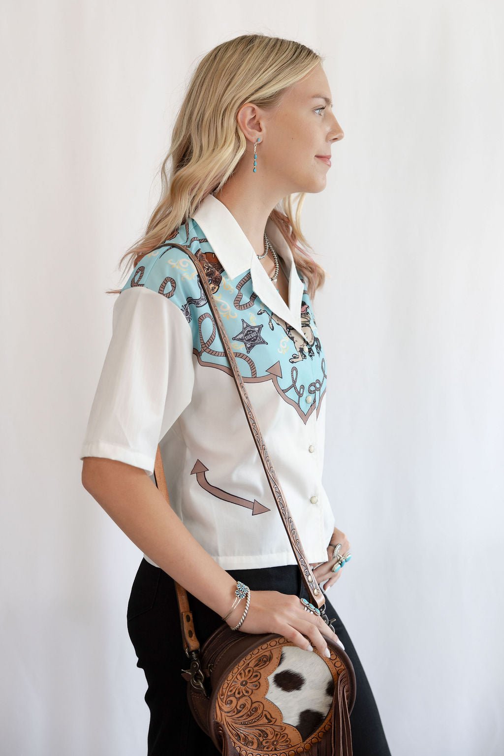 Silver Screen Button Down Short Sleeve Top - small available