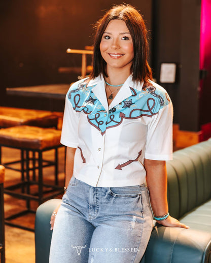 Silver Screen Button Down Short Sleeve Top - small available