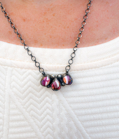 Tia Long Three Stone Pink Dahlia Necklace
