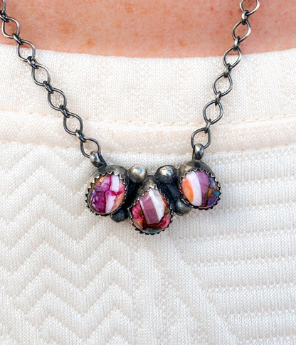Tia Long Three Stone Pink Dahlia Necklace