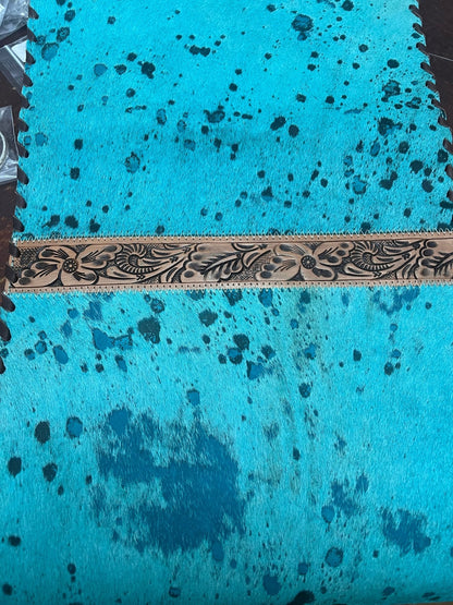 Turquoise & Tooled Cowhide Table Runner