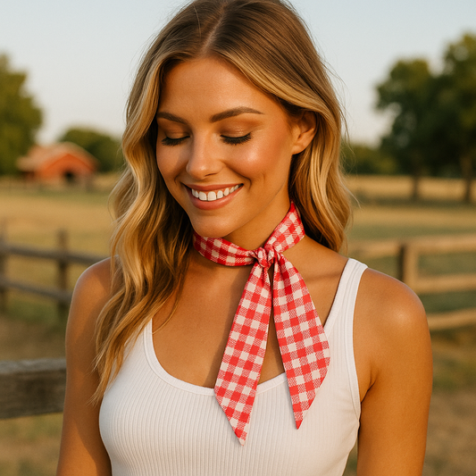 Red and White Western Skinny Mini Wild Rag Scarf / Cowgirl Necktie #TW124