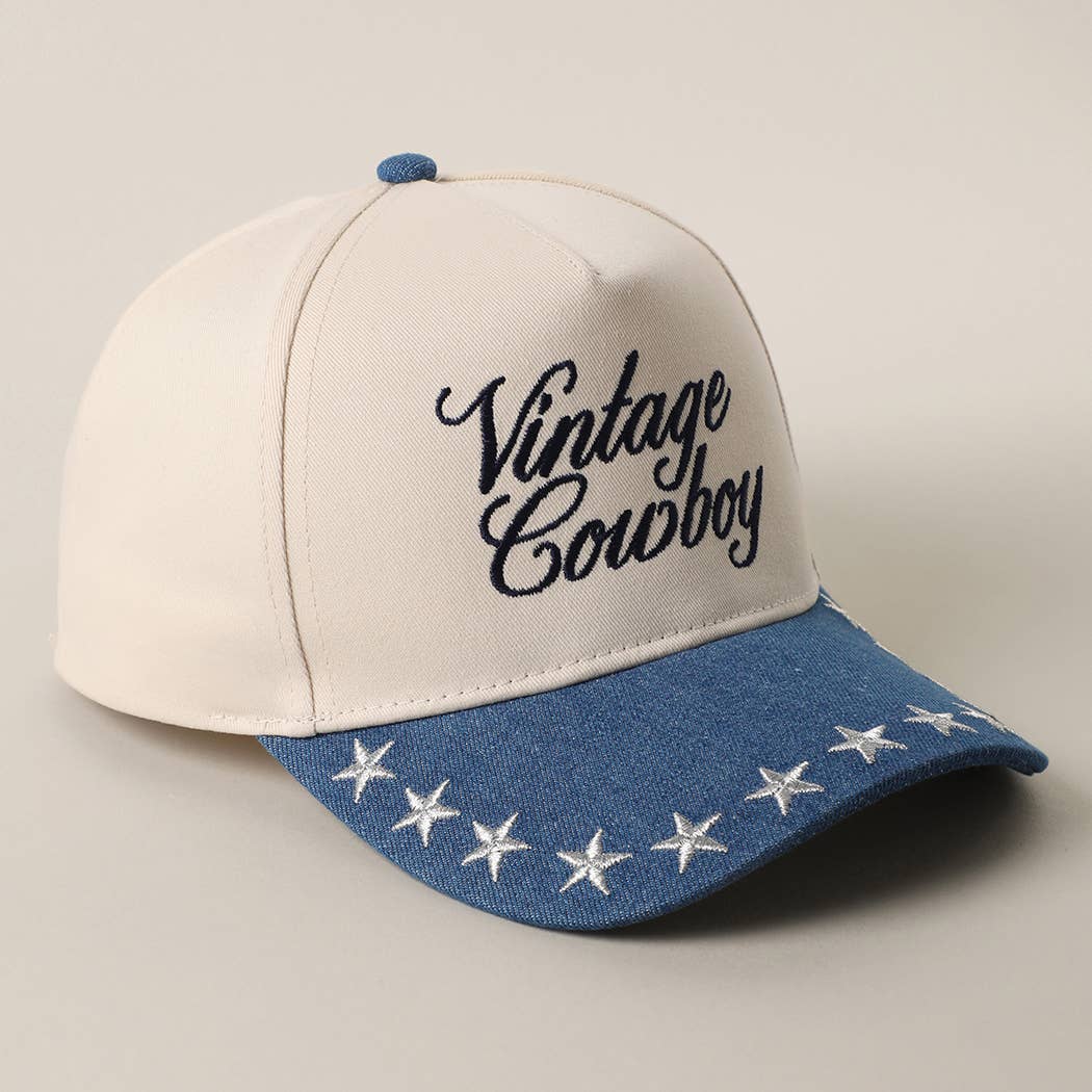 VINTAGE COWBOY Embroidered Star Brim Trucker Hat