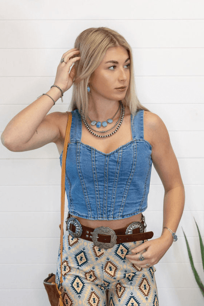 Washed Denim Bustier Top