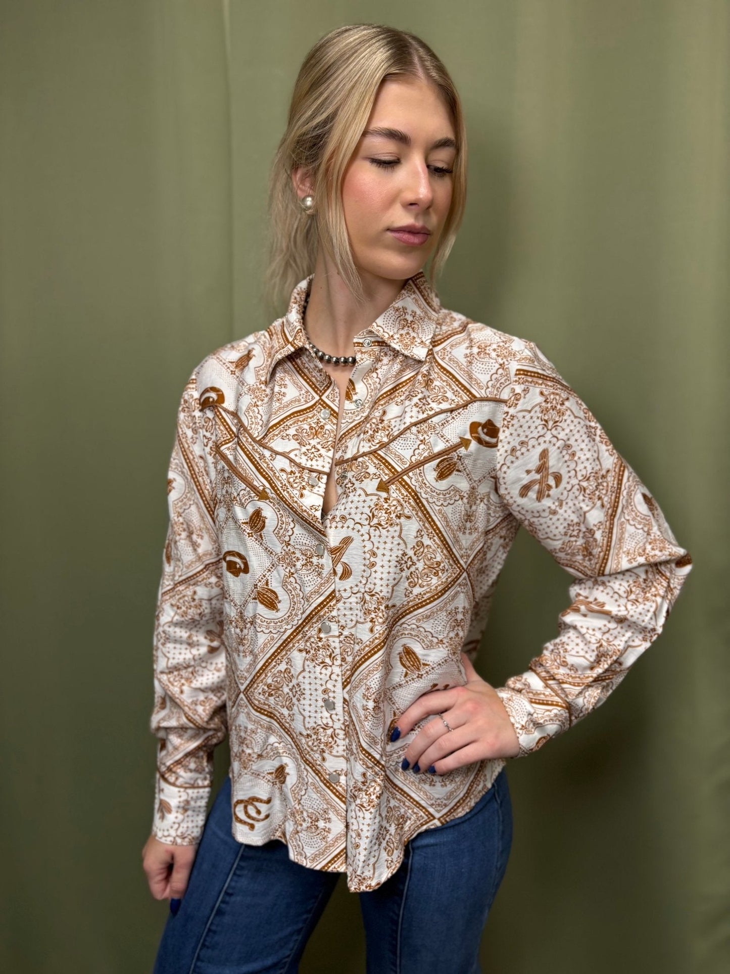 Rust Bandana Vintage Western Snap-Front Shirt