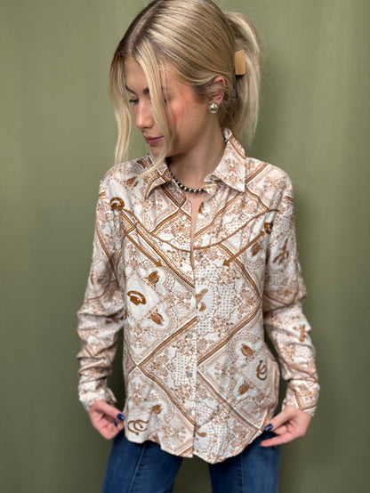 Rust Bandana Vintage Western Snap-Front Shirt