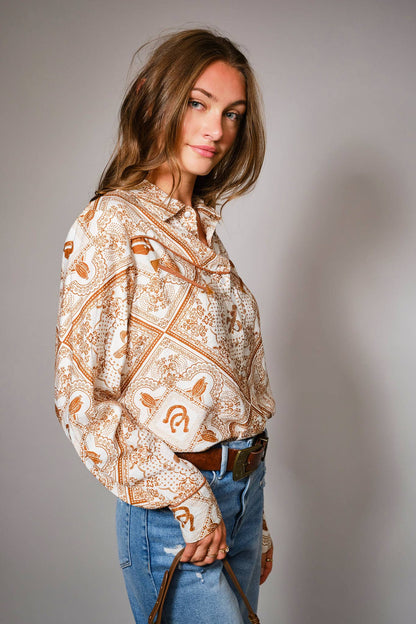Rust Bandana Vintage Western Snap-Front Shirt