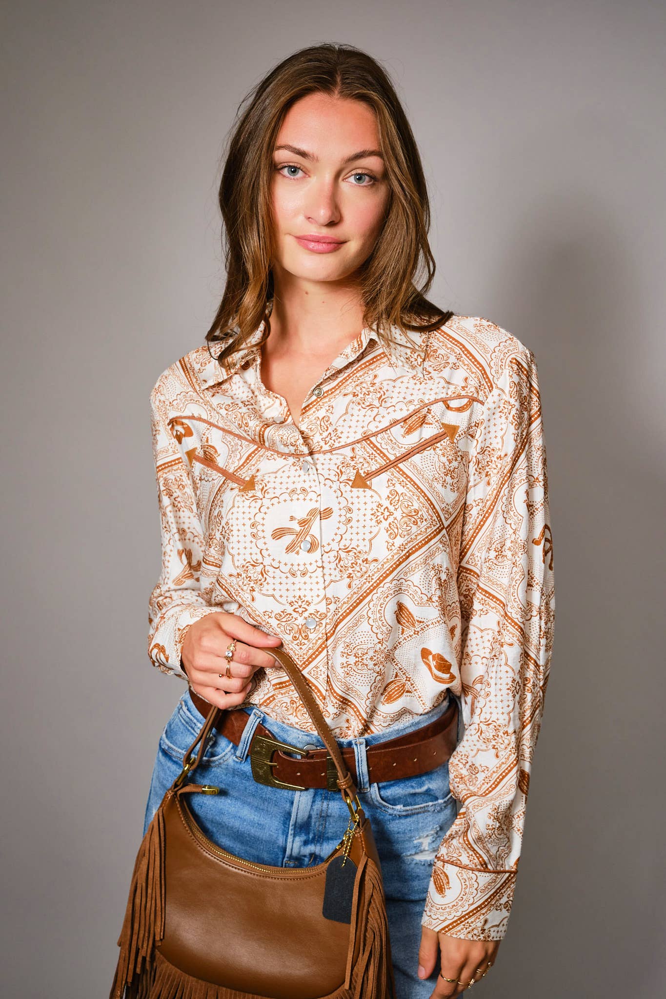 Rust Bandana Vintage Western Snap-Front Shirt