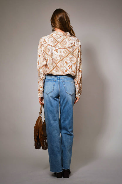 Rust Bandana Vintage Western Snap-Front Shirt