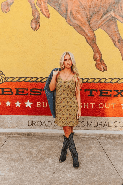 Western Horse Printed Spaghetti Strap Dress