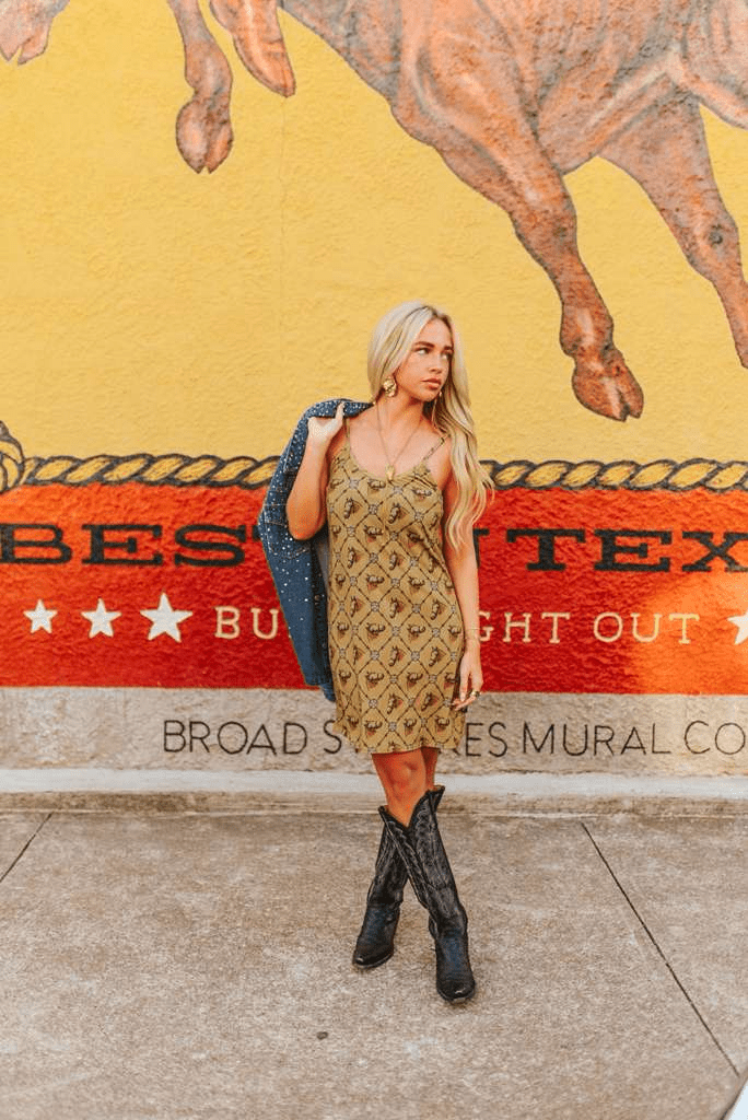 Western Horse Printed Spaghetti Strap Dress