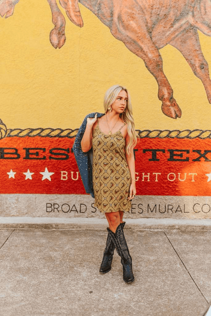 Western Horse Printed Spaghetti Strap Dress