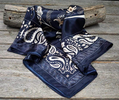 35X35" Blue and Cream Paisley Wild Rag / Scarf WR433