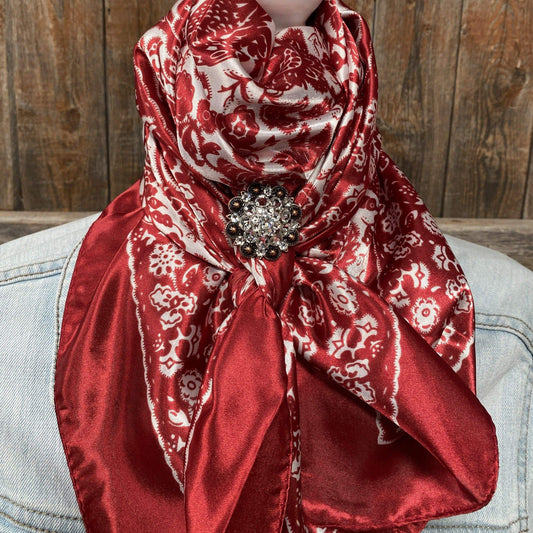 35X35" Red & Cream Paisley Wild Rag / Scarf -Copper Clear Slide WRC143B