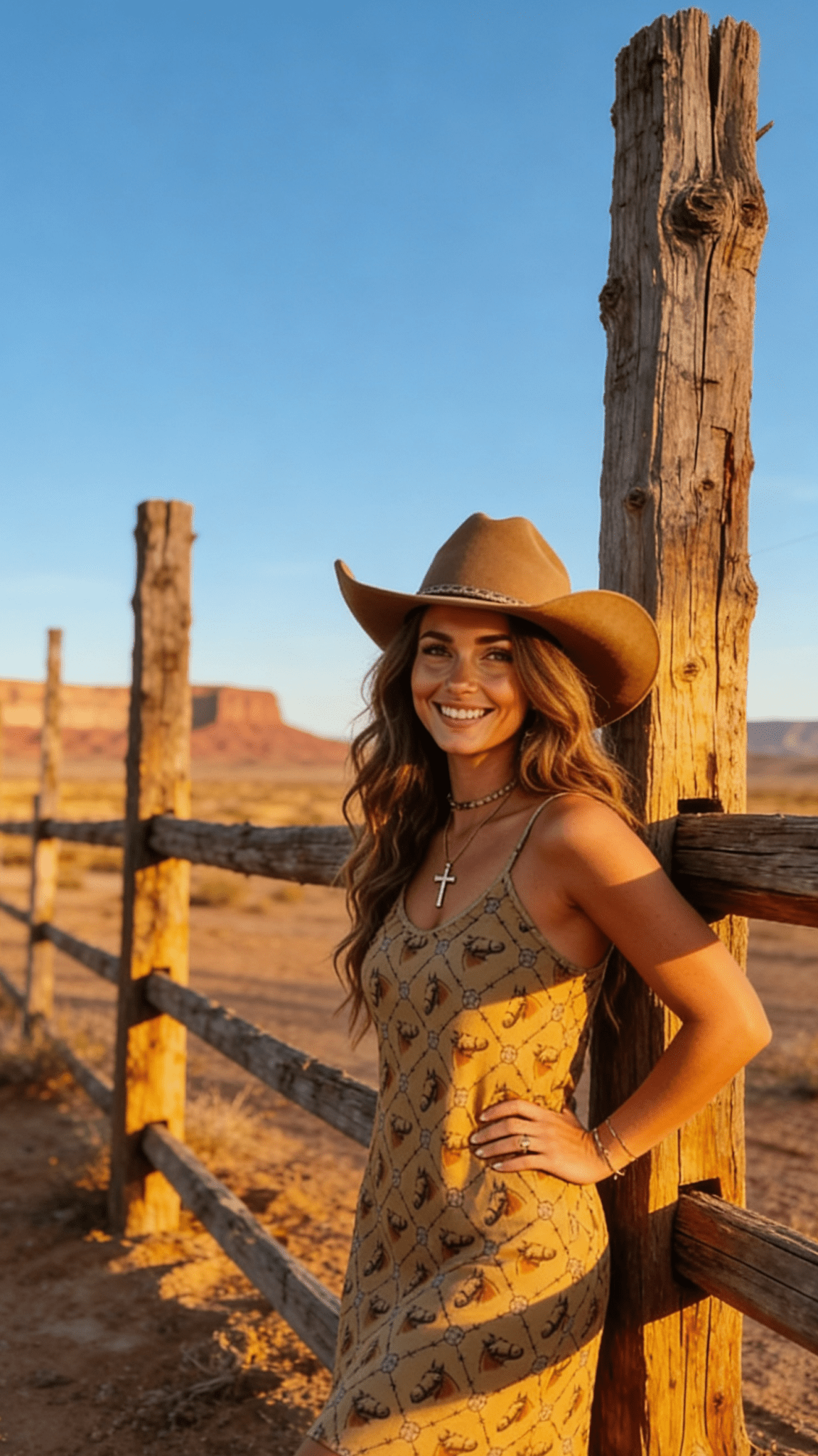 "Wild West" Horse Print Western Tank Dress — Tan Spaghetti Strap with Allover Horse & Barbed Wire Print